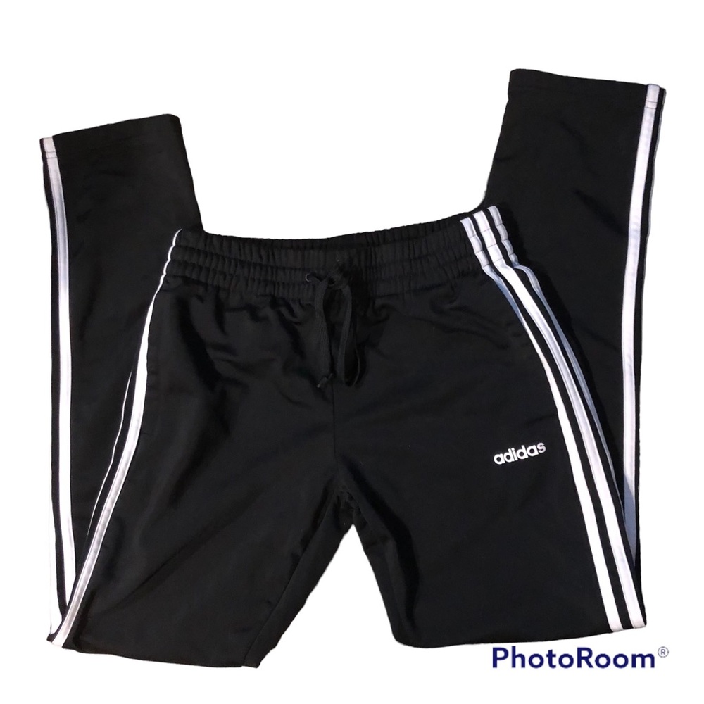 Adidas Warm Up Track Gym Pants Black w/White Stripes Terry Fleece Lined …